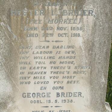BRIDER George -1938 &amp; Hester L. MORKEL 1858-1918
