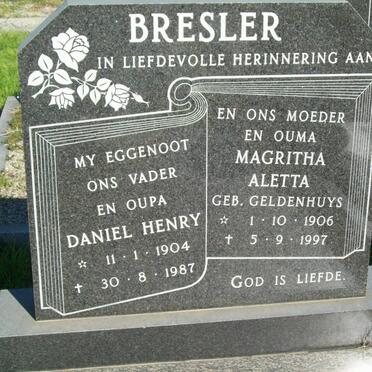 BRESLER Daniel Henry 1904-1987 &amp; Magritha Aletta GELDENHUYS 1906-1997