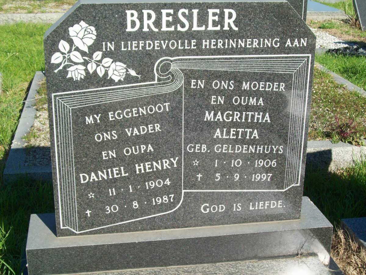 BRESLER Daniel Henry 1904-1987 &amp; Magritha Aletta GELDENHUYS 1906-1997