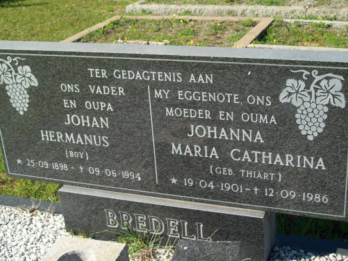 BREDELL Johan Hermanus 1898-1994 &amp; Johanna Maria Catharina THIART 1901-1986