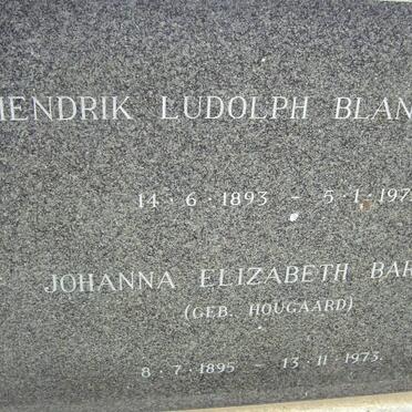 BLANCKENBERG Hendrik Ludolph 1893-1971 &amp; Johanna Elizabeth Barbara HOUGAARD 1895-1973