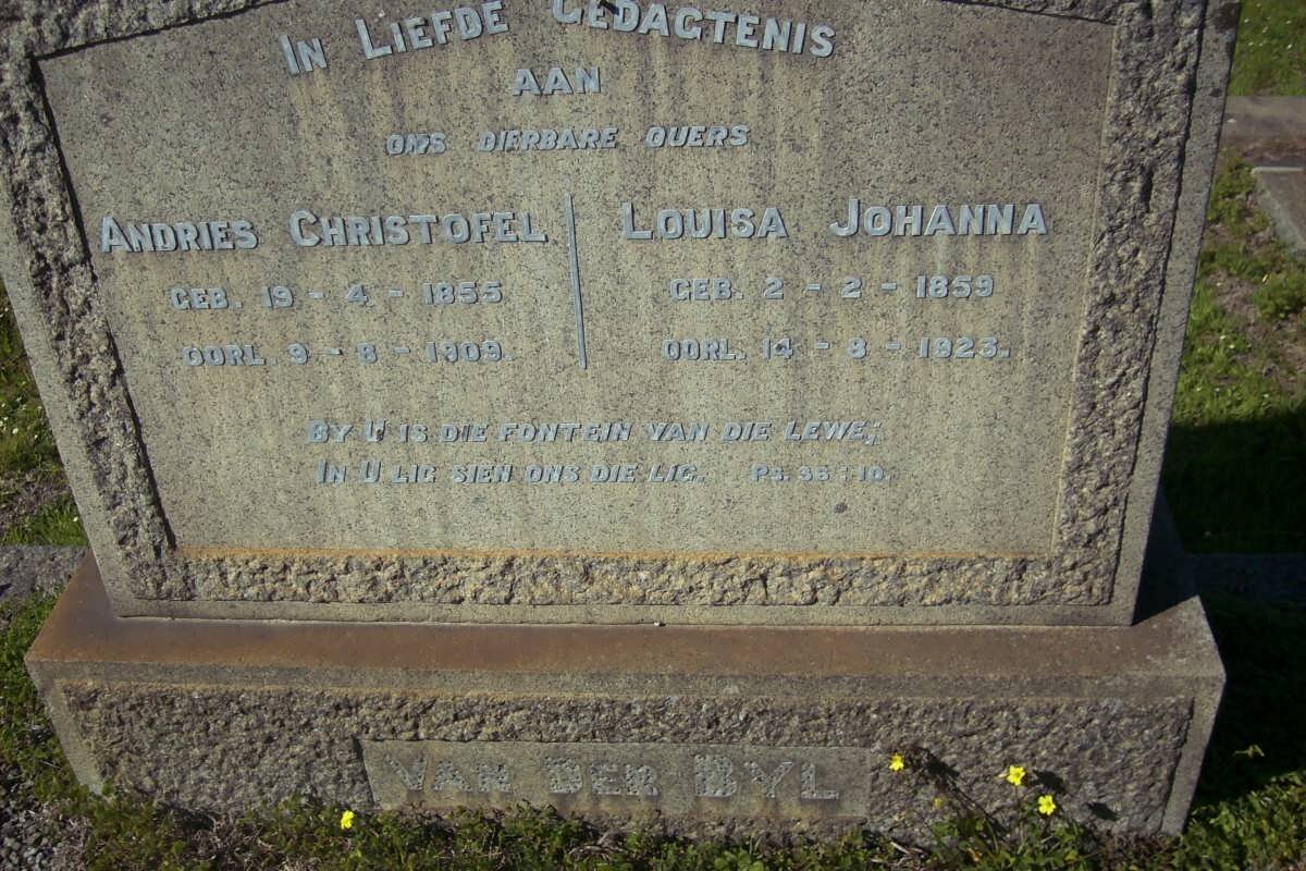 BYL Andries Christofel, van der 1855-1909 &amp; Louisa Johanna 1859-1923