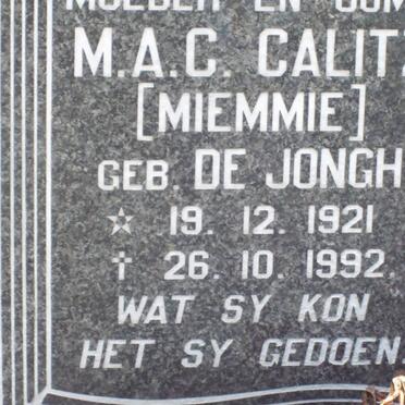 CALITZ M.A.C. nee DE JONGH 1921-1992