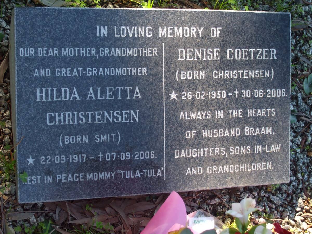 CHRISTENSEN Hilda Aletta nee SMIT 1917-2006 :: COETZER Denise nee CHRISTENSEN 1950-2006