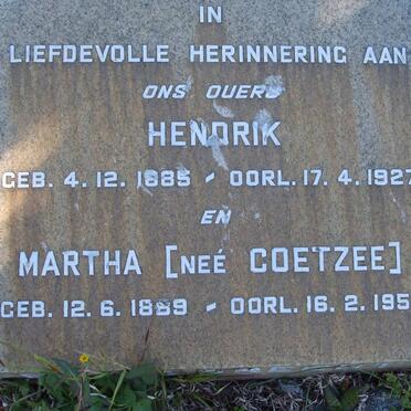 ENGELBRECHT Hendrik 1885-1937 &amp; Martha COETZEE 1889-1956