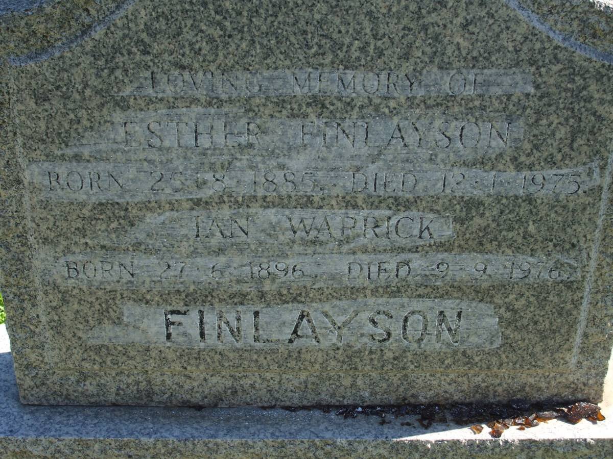 FINLAYSON Ian Warrick 1896-1976 &amp; Esther 1885-1975