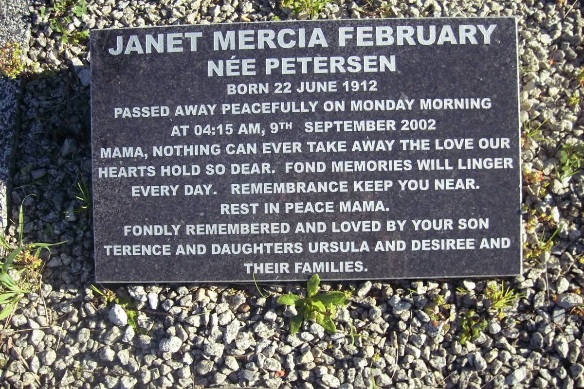 FEBRUARY Janet Mercia nee PETERSEN 1912-2002