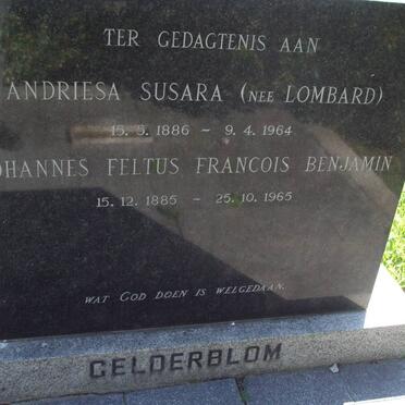 GELDERBLOM Johannes Feltus Francois Benjamin 1885-1965 &amp; Andriesa Susara LOMBARD 1886-1964