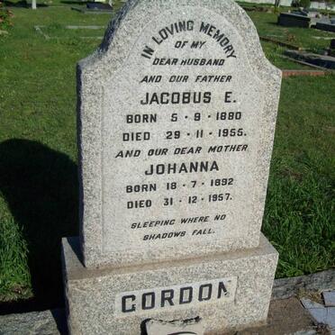 GORDON Jacobus E. 1880-1955 &amp; Johanna 1892-1957