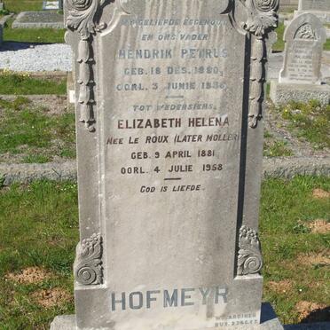 HOFMEYR Hendrik Petrus 1880-1930 &amp; Elizabeth Helena MOLLER nee LE ROUX 1881-1958
