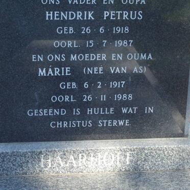 HAARHOFF Hendrik Petrus 1918-1987 &amp; Maria VAN AS 1917-1988