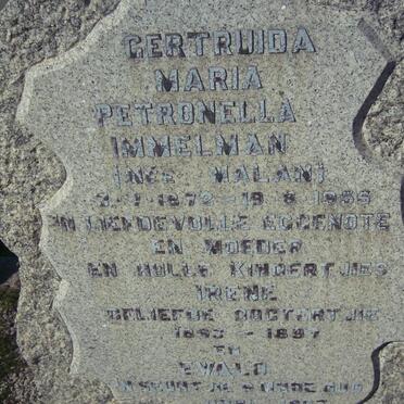 IMMELMAN Gertruida Maria Petronella nee MALAN 1872-1955 :: IMMELMAN Irene 1893-1897 :: IMMELMAN Ewald -1903