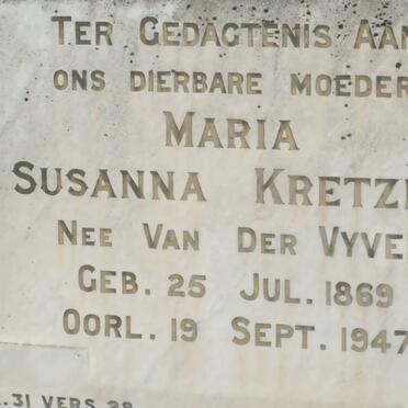 KRETZEN Maria Susanna nee VAN DER VYVER 1869-1947