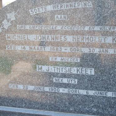 KEET Michiel Johannes Herholdt 1883-1951 &amp; M.J. UYS 1900-1990
