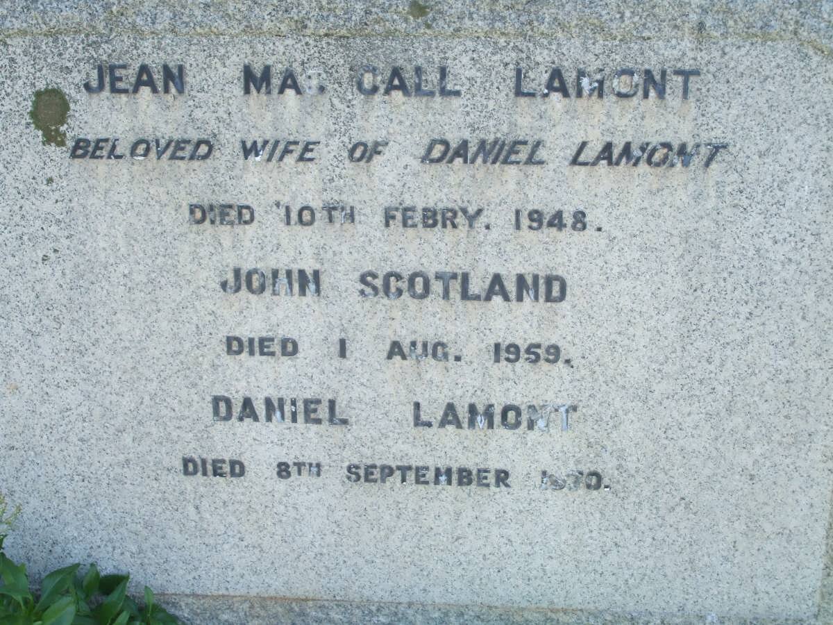 LAMONT Daniel -1970 &amp; Jean Mac Call -1948 :: SCOTLAND John -1959