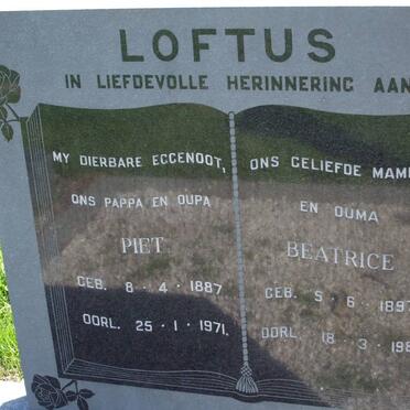 LOFTUS Piet 1887-1971 &amp; Beatrice 1897-1982