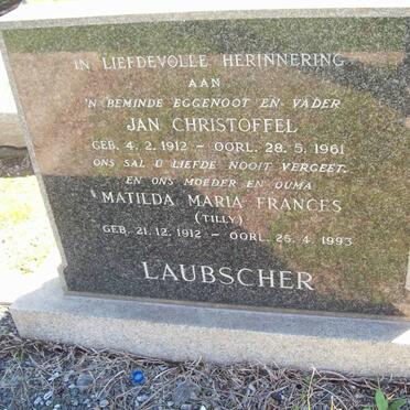 LAUBSCHER Jan Christoffel 1912-1961 &amp; Matilda Maria Frances 1912-1993