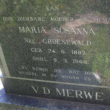 MERWE Maria Susanna, v.d. nee GROENEWALD 1887-1966