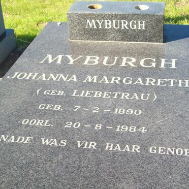 MYBURGH Johanna Margaretha nee LIEBETRAU 1890-1984