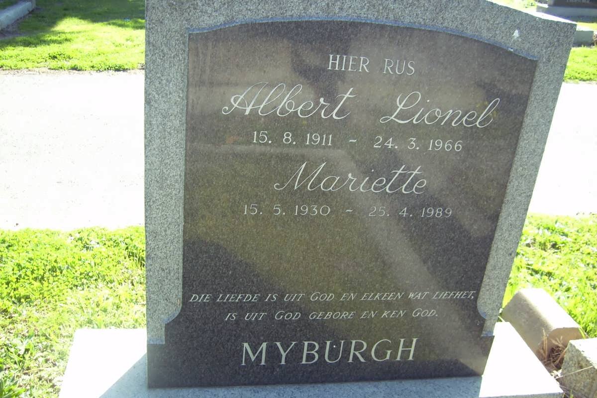 MYBURGH Albert Lionel 1911-1966 &amp; Mariette 1930-1989
