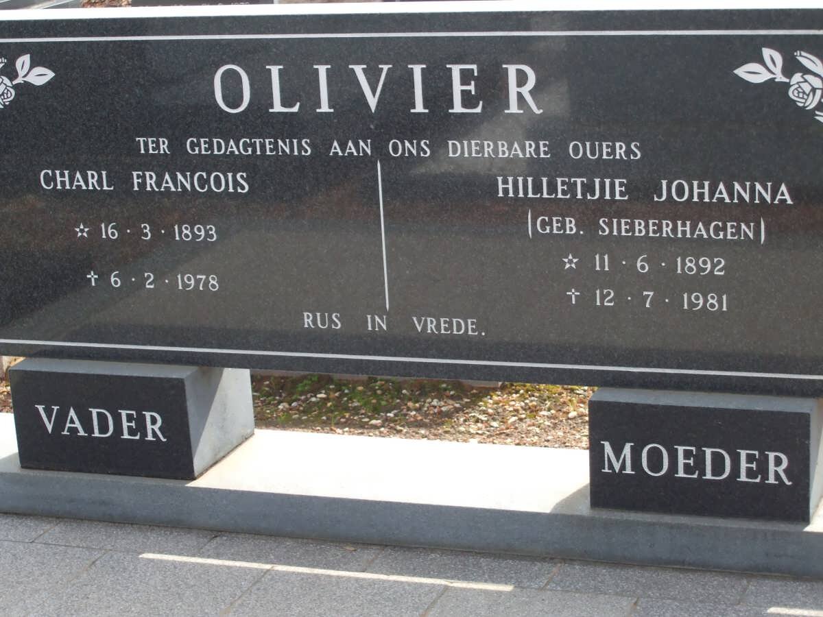 OLIVIER Charl Francois 1893-1978 &amp; Hilletjie Johanna SIEBERHAGEN 1892-1981