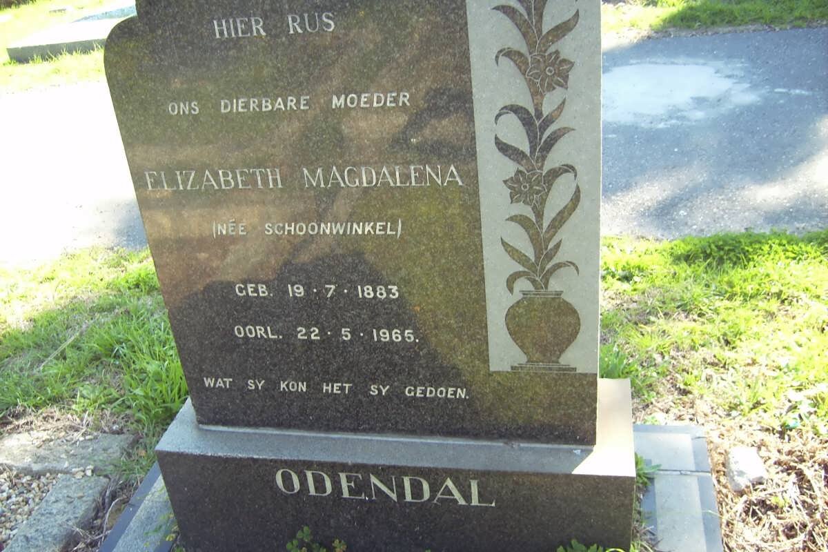 ODENDAL Elizabeth Magdalena nee SCHOONWINKEL 1883-1965