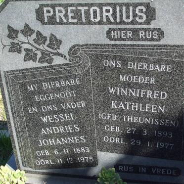 PRETORIUS Wessel Andries Johannes 1883-1975 &amp; Winnifred kathleen THEUNISSEN 1893-1977