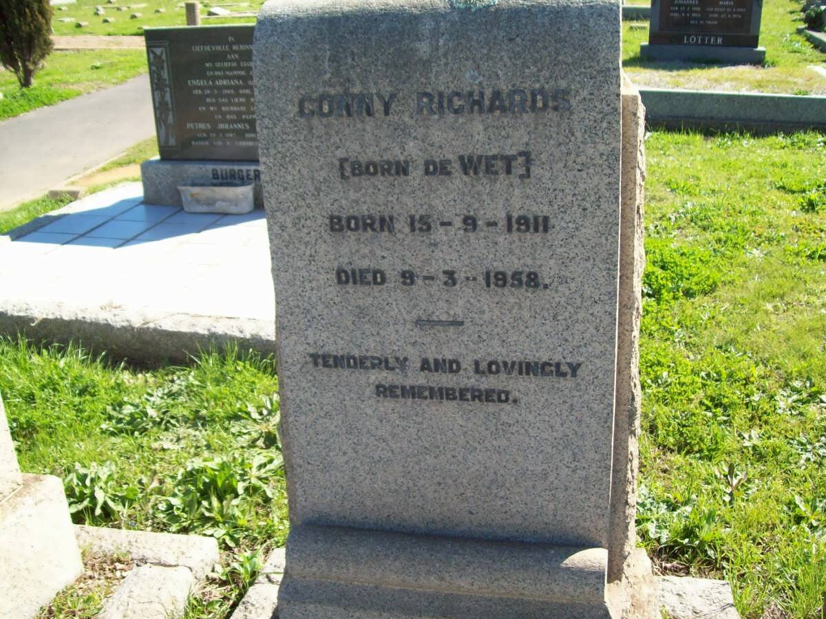 RICHARDS Conny nee DE WET 1911-1958