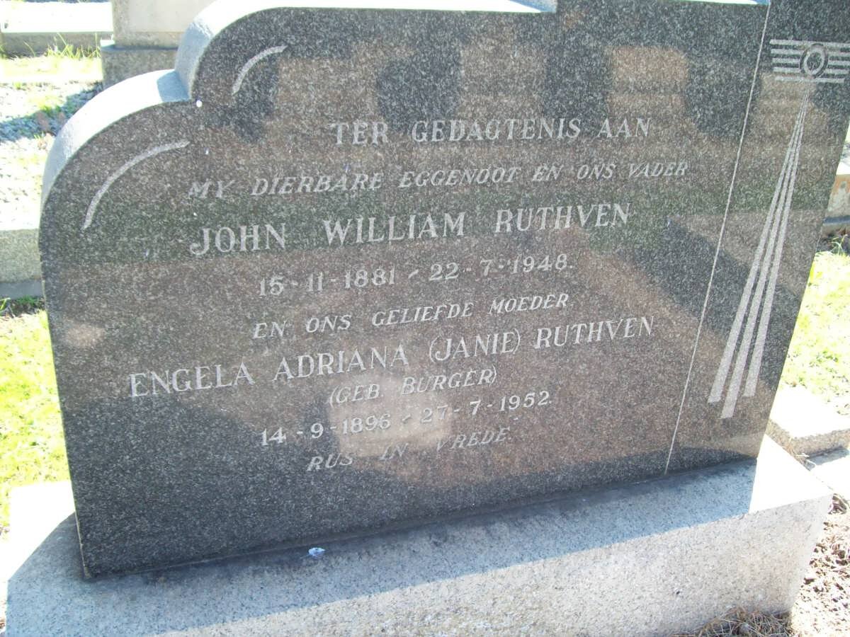 RUTHVEN John William 1881-1948 &amp; Engela Adriana BURGER 1896-1952