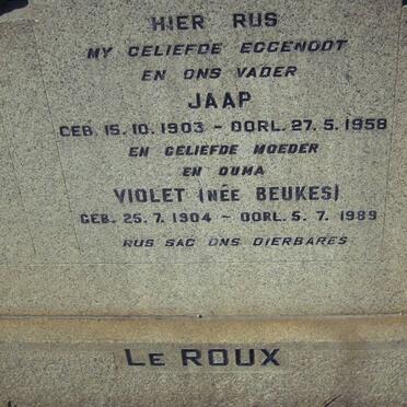 ROUX Jaap, le 1903-1958 &amp; Violet BEUKES 1904-1989