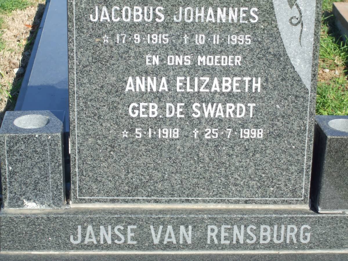 RENSBURG Jacobus Johannes, Janse van 1915-1995 &amp; Anna Elizabeth DE SWARDT 1918-1998