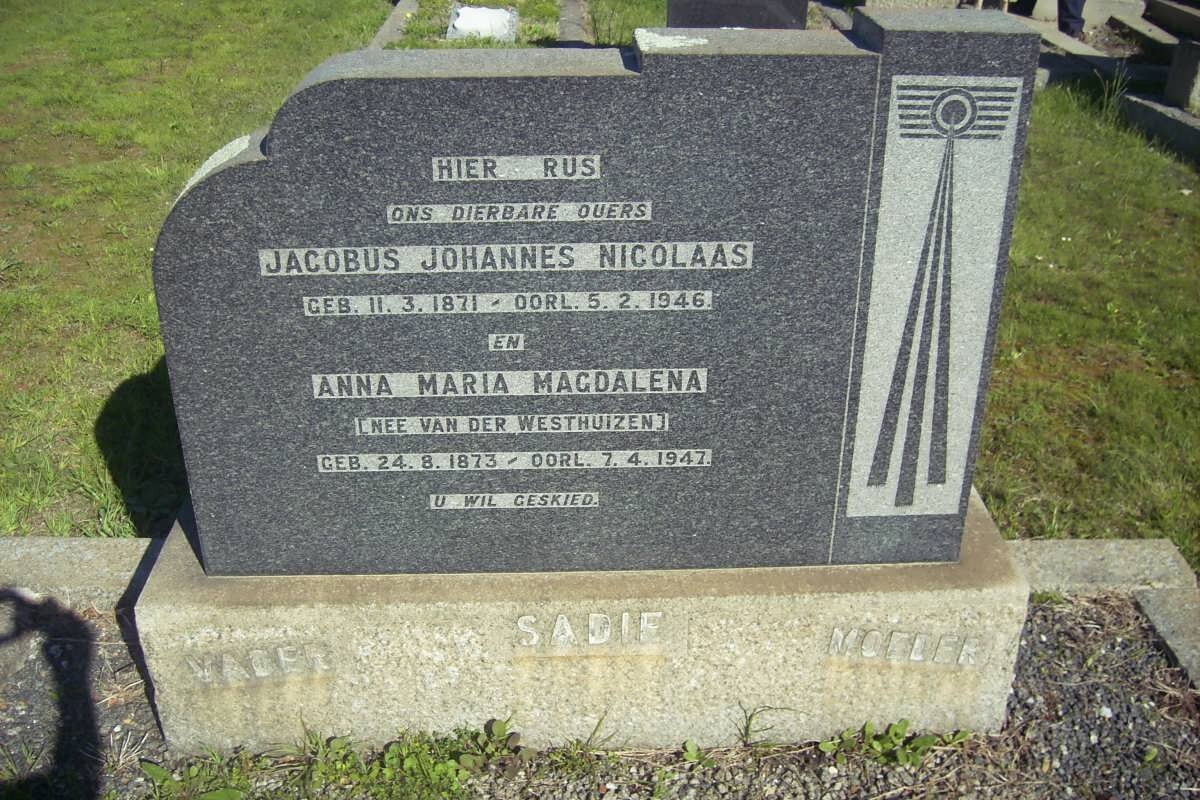 SADIE Jacobus Johannes Nicolaas 1871-1946 &amp; Anna Maria Magdalena VAN DER WESTHUIZEN 1873-1947