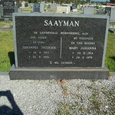 SAAYMAN Johannes Frederik 1913-1996 &amp; Mary Johanna 1914-1978
