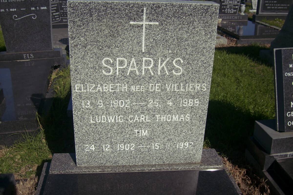 SPARKS Tim 1902-1992 &amp; Elizabeth DE VILLIERS 1902-1989