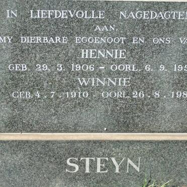 STEYN Hennie 1906-1959 &amp; Winnie 1910-1989
