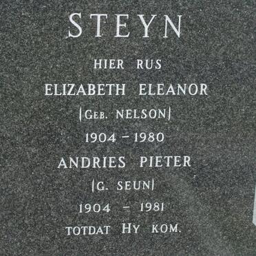 STEYN Andries Pieter 1904-1981 &amp; Elizabeth Eleanor 1904-1980