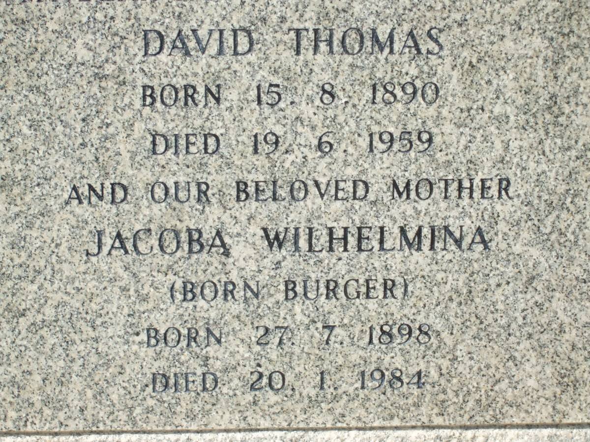 THOMAS David 1890-1959 &amp; Jacoba Wilhelmina BURGER 1898-1984