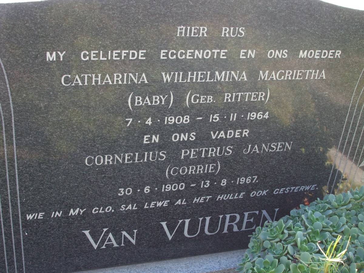 VUUREN Cornelius Petrus Jansen, van 1900-1967 &amp; Catharina Wilhelmina Magrietha RITTER 1908-1964