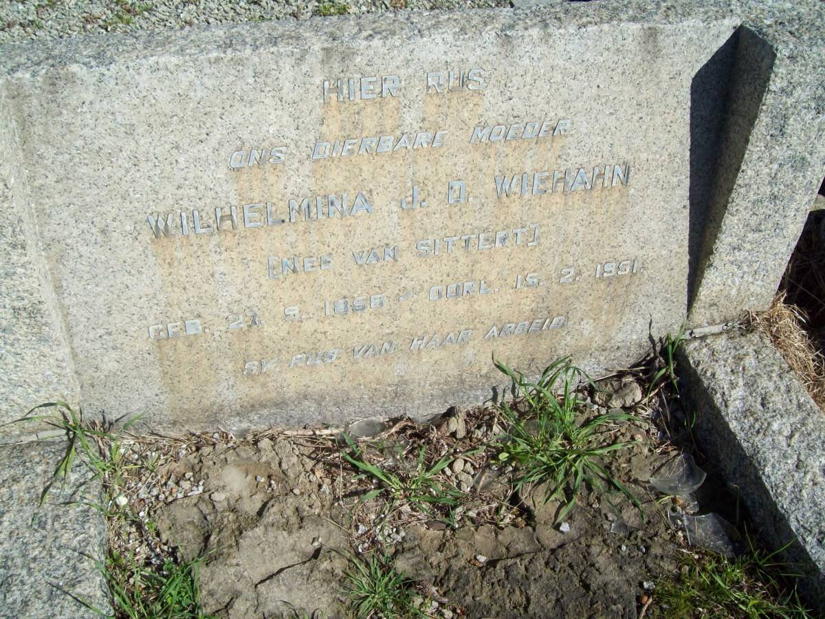 WIEHAHN Wilhelmina J.D. nee VAN SITTERT 1850-1951