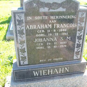 WIEHAHN Abraham Francois 1886-1961 &amp; Johanna S.M. 1890-1976