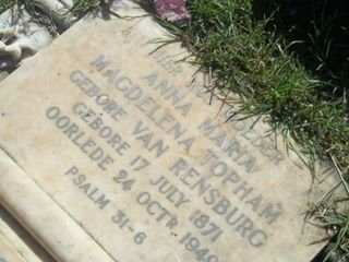 TOPHAM Anna Maria Magdelena nee VAN RENSBURG 1871-194?