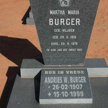 BURGER Andries W. 1907-1999 &amp; Martha Maria VILJOEN 1916-1978
