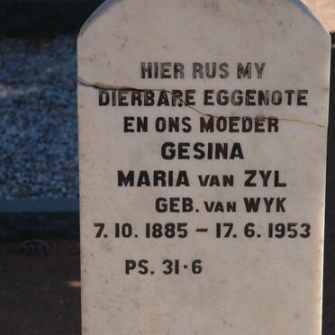 ZYL Gesina Maria, van nee VAN WYK 1885-1953