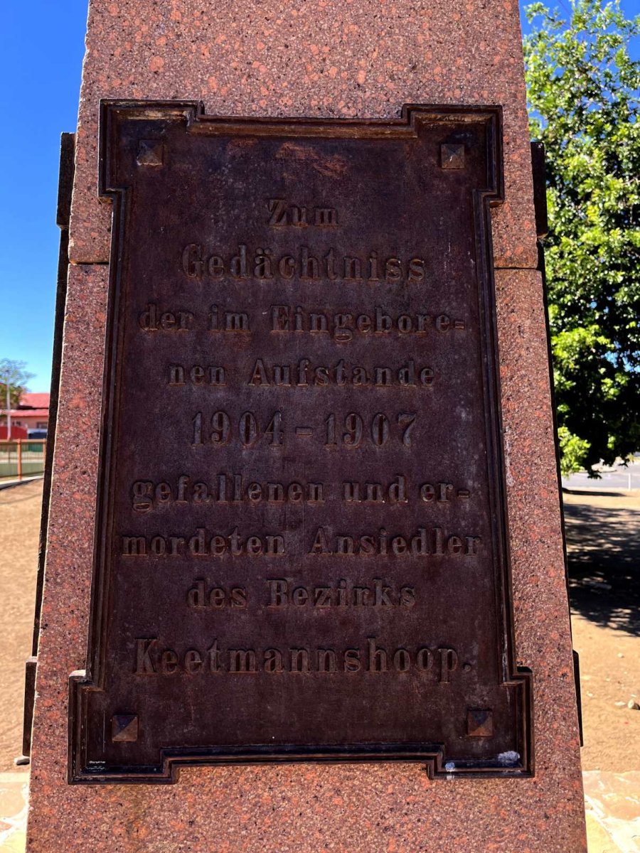 6. Memorial Plaque. In memory of those who died and the murdered settlers during the native uprising 1904-1907 of the district Keetmanshoop