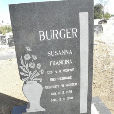 BURGER Susanna Francina nee V.D. MERWE 1920-1968