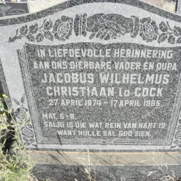 COCK Jacobus Wilhelmus Christiaan, La 1874-1965