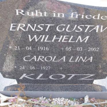 KLOTZ Ernst Gustav Wilhelm 1916-2002 &amp; Carola Lina 1927-