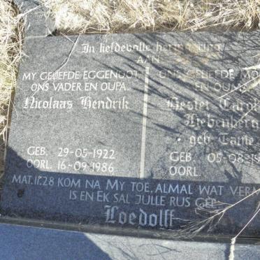 LOEDOLFF Nicolaas Hendrik 1922-1986 &amp; Hester Carolina Liebenberg nee TAUTE 1928-