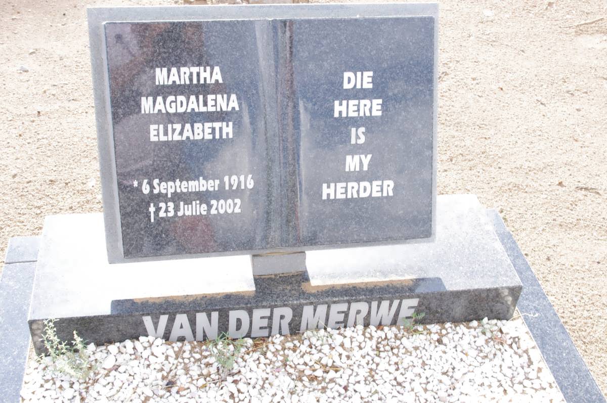 MERWE Martha Magdalena Elizabeth, van der 1916-2002