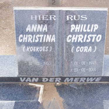 MERWE Phillip Christo, van der 1945-2001 &amp; Anna Christina 1953-
